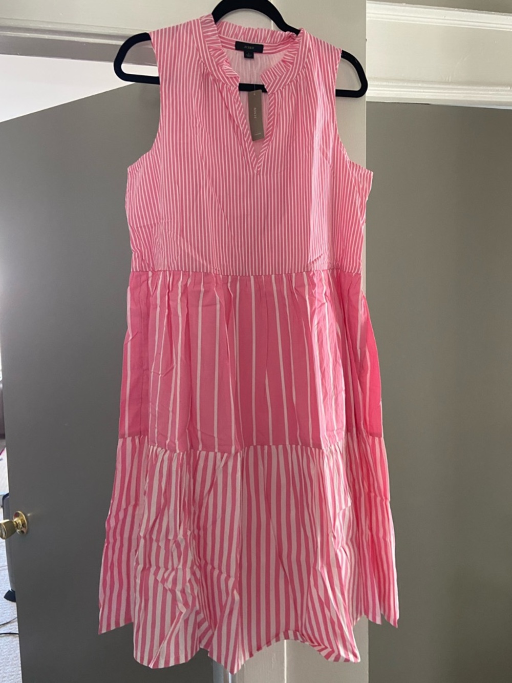 J.Crew pink and white swing dress L NWT
